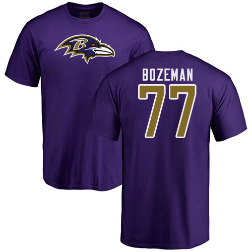 Men Baltimore Ravens Purple Bradley Bozeman Name and Number Logo NFL Football #77 T Shirt